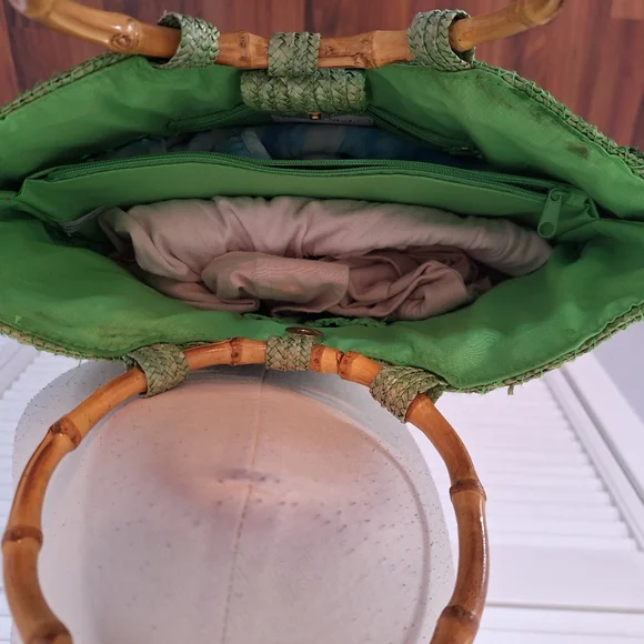 Madison studio Kelley Green straw bamboo clutch purse bag - Picture 3 of 4